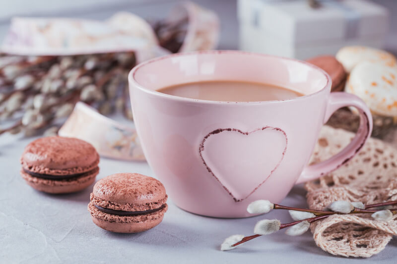 pink coffee and macaroon